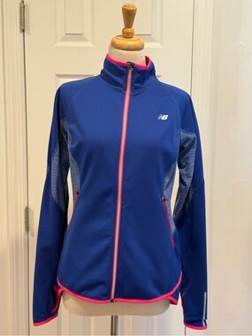 New Balance Women's Blue Full-Zip Performance Jacket with Pink Trim